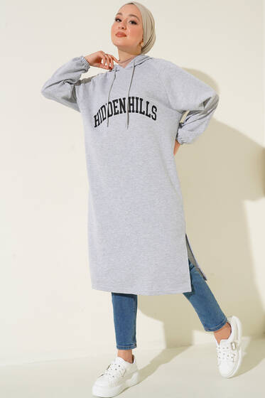 Hiiden Hills Kapüşonlu Uzun Tunik Gri - Tunik