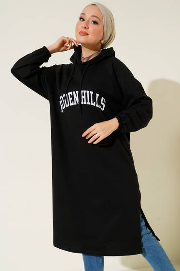 Hiiden Hills Kapüşonlu Uzun Tunik Siyah - Tunik