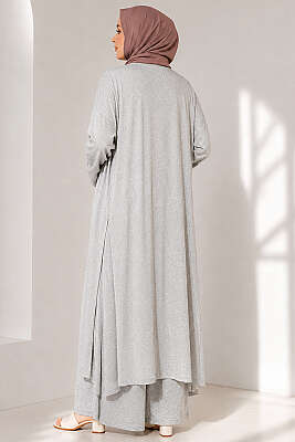 Hırkalı Basic Üçlü Takım Melanj Gri - İkili Takım