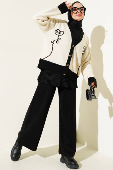 Hırkalı Salaş Triko İkili Takım Bej - İkili Takım