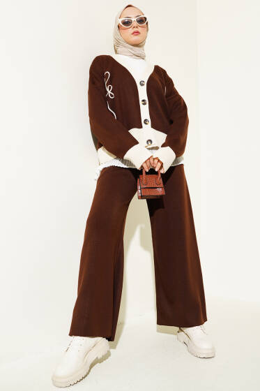 Hırkalı Salaş Triko İkili Takım Kahve - İkili Takım