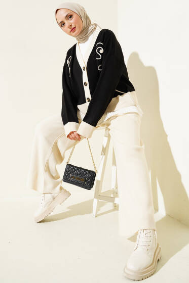 Hırkalı Salaş Triko İkili Takım Siyah - İkili Takım