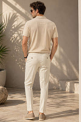 Polo Yaka Basic Fermuarlı T-shirt Bej - Erkek T-shirt