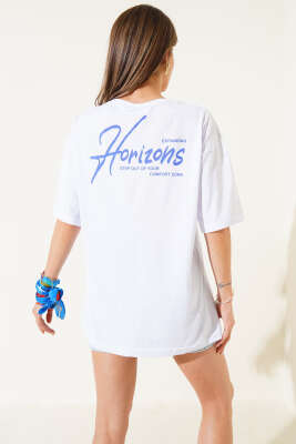 Horizons Ön ve Arka Baskılı T-Shirt Beyaz - Kadın Giyim Modelleri