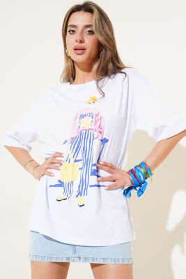 Horizons Ön ve Arka Baskılı T-Shirt Beyaz 