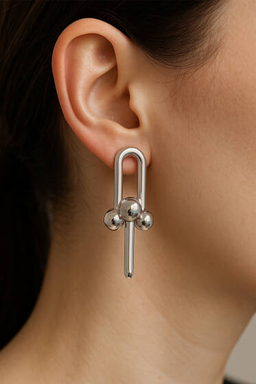 İç İçe Geçmeli Küpe Gümüş - Küpe