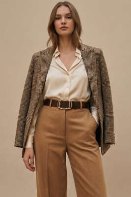 İç İçe Gold Tokalı Kemer Kahve - Deri Kemer