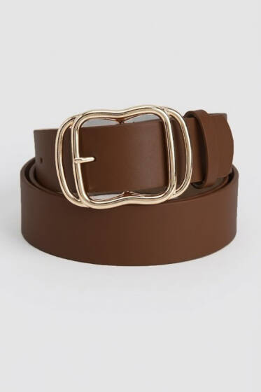 İç İçe Gold Tokalı Kemer Taba - Deri Kemer