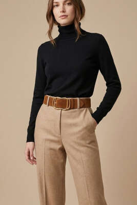 İç İçe Gold Tokalı Kemer Taba Süet - Süet Kemer