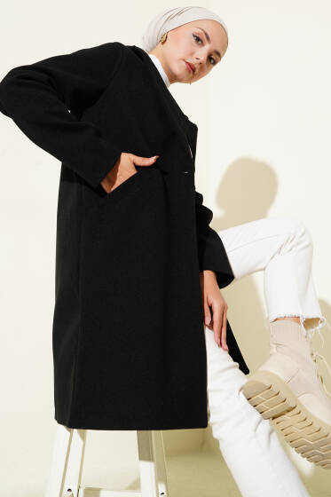 İçi Astarlı Kaşe Kaban Siyah - Kaban