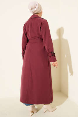 İçi Astarlı Kuşaklı Trençkot Bordo - Trençkot