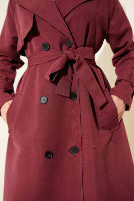 İçi Astarlı Kuşaklı Trençkot Bordo - Trençkot