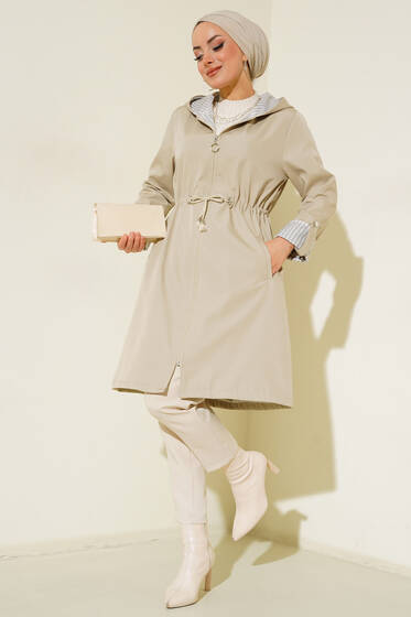 İçi Çizgili Trençkot Taş - Trençkot