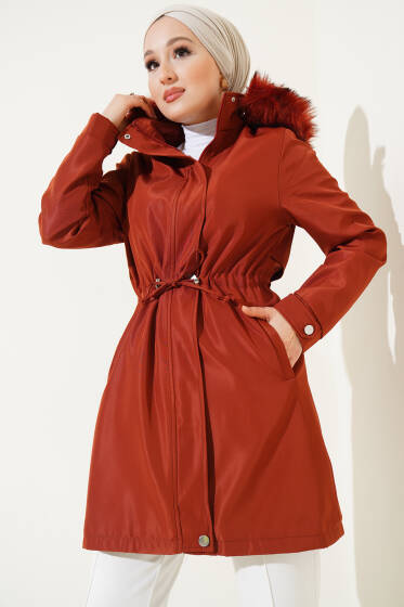 İçi Kürklü Beli İpli Kaban Kiremit - Kaban