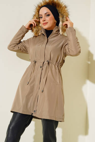 İçi Kürklü Beli İpli Kaban Vizon - Kaban