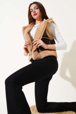 İçi Kürklü Çift Cepli Kısa Yelek Kahve - Kadın Giyim Modelleri