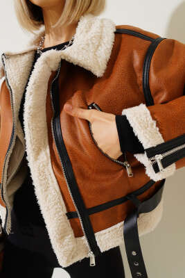 İçi Kürklü Deri Kısa Mont Taba - Kadın Giyim Modelleri