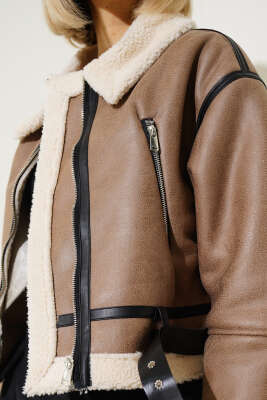 İçi Kürklü Deri Kısa Mont Vizon - Kadın Giyim Modelleri