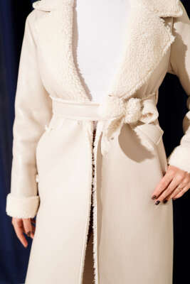 İçi Kürklü Deri Uzun Kaban Bej - Kaban