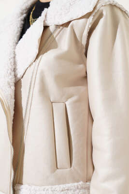 	 İçi Kürklü Fermuarlı Deri Mont Taş - Kadın Giyim Modelleri