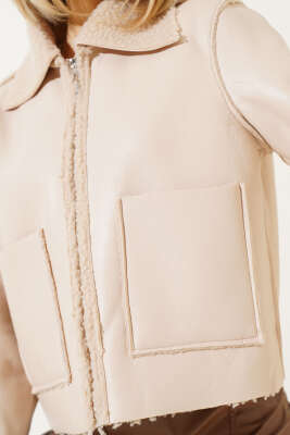 İçi Kürklü Fermuarlı Kısa Mont Bej - Kadın Giyim Modelleri