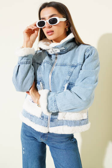 İçi Kürklü Fermuarlı Kot Kısa Mont Kot Mavisi - Kadın Giyim Modelleri