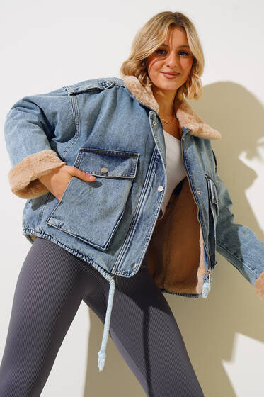 İçi Kürklü Kot Mont Kot - Kadın Giyim Modelleri