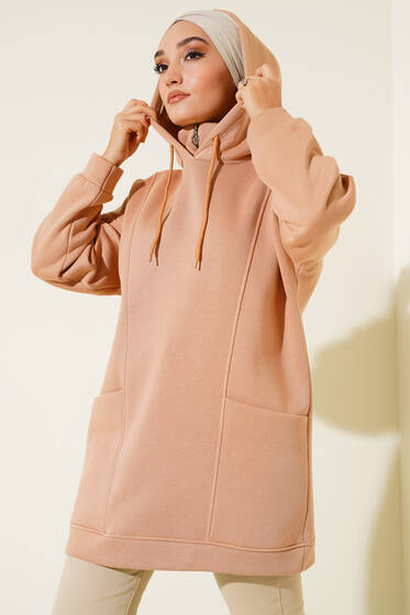 İçi Polarlı Kapüşonlu Tunik Camel - Tunik