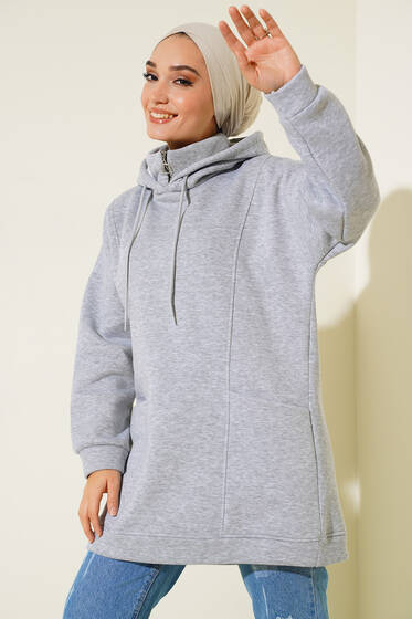 İçi Polarlı Kapüşonlu Tunik Gri - Tunik
