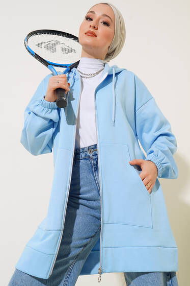 İçi Şardonlu Fermuarlı Hırka Mavi - Hırka