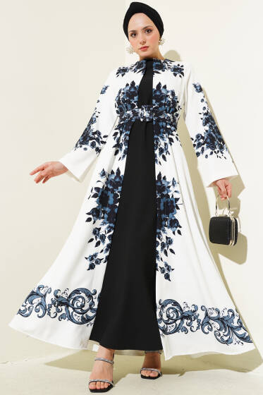 İçlik Görünümlü Kemerli Elbise Siyah - Elbise