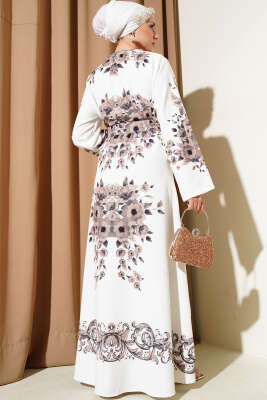 İçlik Görünümlü Kemerli Elbise Kahve - Tesettür Elbise