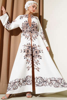 İçlik Görünümlü Kemerli Elbise Kahve - Tesettür Elbise