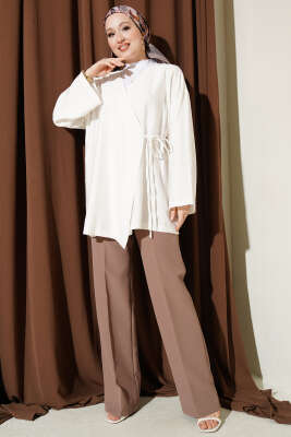 İp Bağlamalı Kimono Ekru - Dış Giyim&Mont