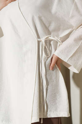 İp Bağlamalı Kimono Ekru - Dış Giyim&Mont