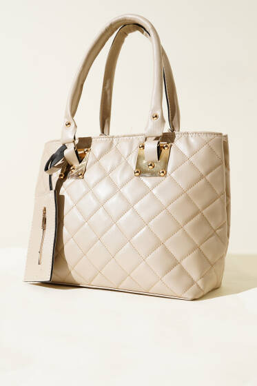 İki Bölmeli Fermuarlı Çanta Bej - Kol Çantası