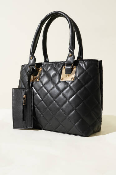 İki Bölmeli Fermuarlı Çanta Siyah - Kol Çantası