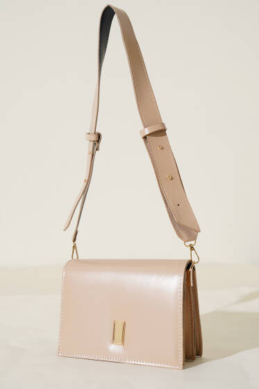 İki Bölmeli Mıknatıslı Çanta Bej - Kol Çantası