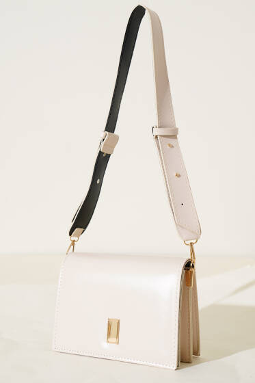 İki Bölmeli Mıknatıslı Çanta Krem - Kol Çantası