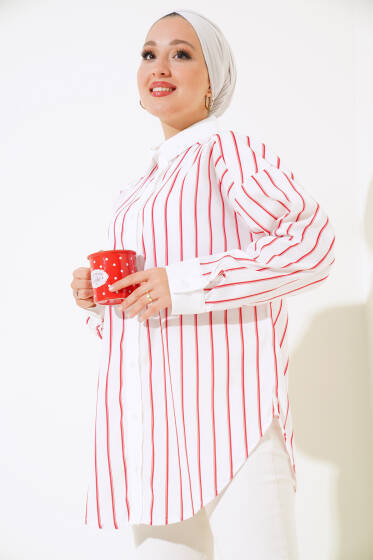 İki Çizgili Gömlek Kırmızı - Gömlek