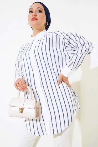 İki Çizgili Gömlek Lacivert - Gömlek