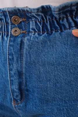 İki Düğmeli Beli Lastikli Orta Kot Pantolon - Pantolon