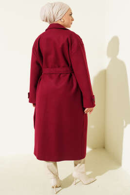 İki Düğmeli Kruvaze Yaka Kaşe Kaban Bordo - Kaban