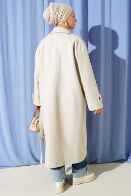 İki Düğmeli Kruvaze Yaka Kaşe Kaban Taş - Kaban