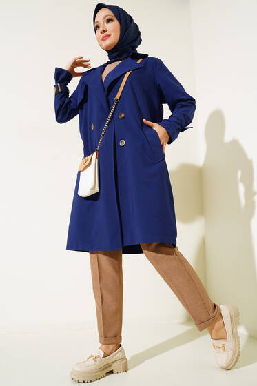 İki Düğmeli Trençkot Lacivert - Trençkot