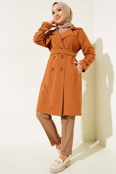 İki Düğmeli Trençkot Taba - Trençkot