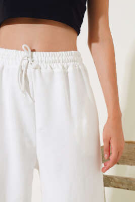 İki İp Paça Lastikli Jogger Pantolon Ekru - Kadın Giyim Modelleri
