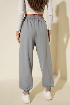İki İp Paça Lastikli Jogger Pantolon Kayrak Grisi - Kadın Giyim Modelleri