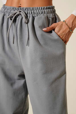 İki İp Paça Lastikli Jogger Pantolon Kayrak Grisi - Kadın Giyim Modelleri