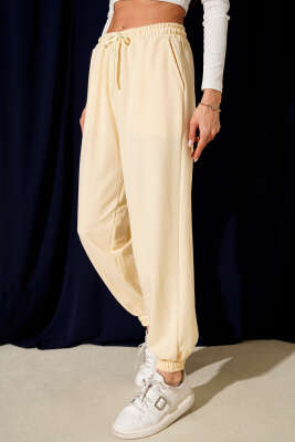 İki İp Paça Lastikli Jogger Pantolon Sarı - Kadın Giyim Modelleri
